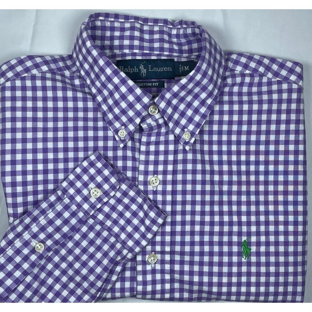 Ralph Lauren Men's Long Sleeve Button Up Size Medium Purple & White Custom Fit